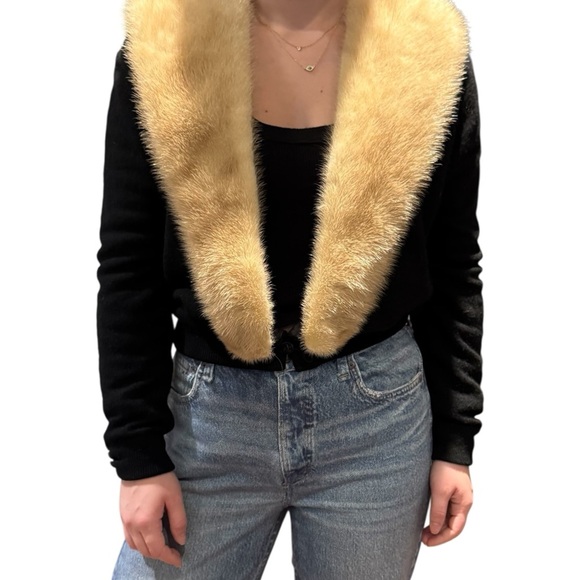 Vintage Black Sweater with Fur Collar - Picture 6 of 14